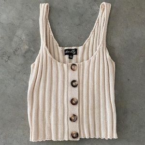 Cream knit tank crop top with tortoise button detail